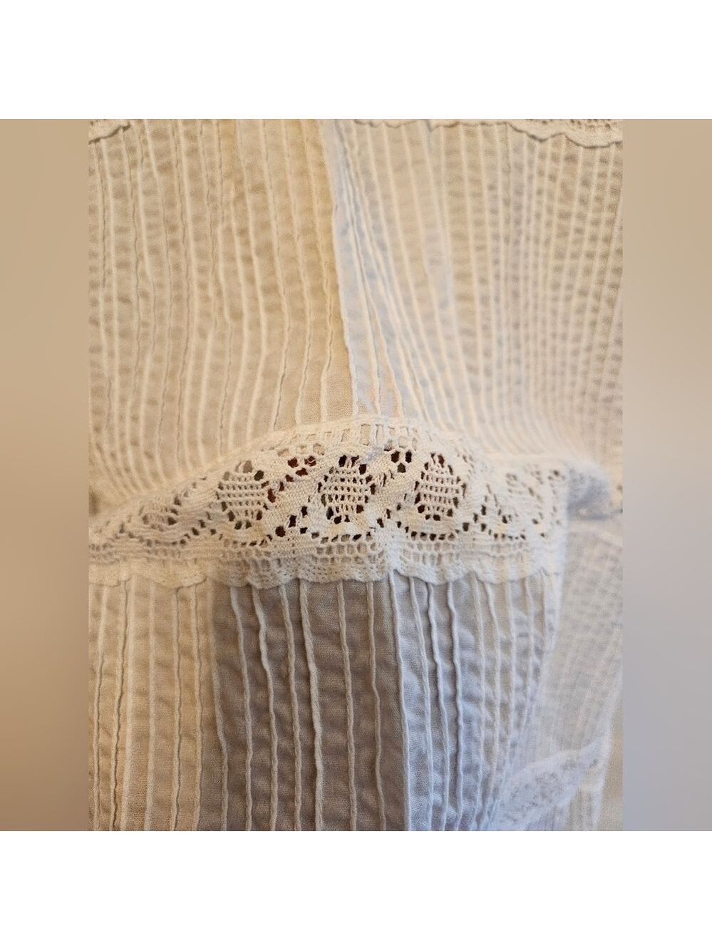 White Cotton Pintuck Tunic Lace Cottagecore Grandmacore One Size - Picture 11 of 15